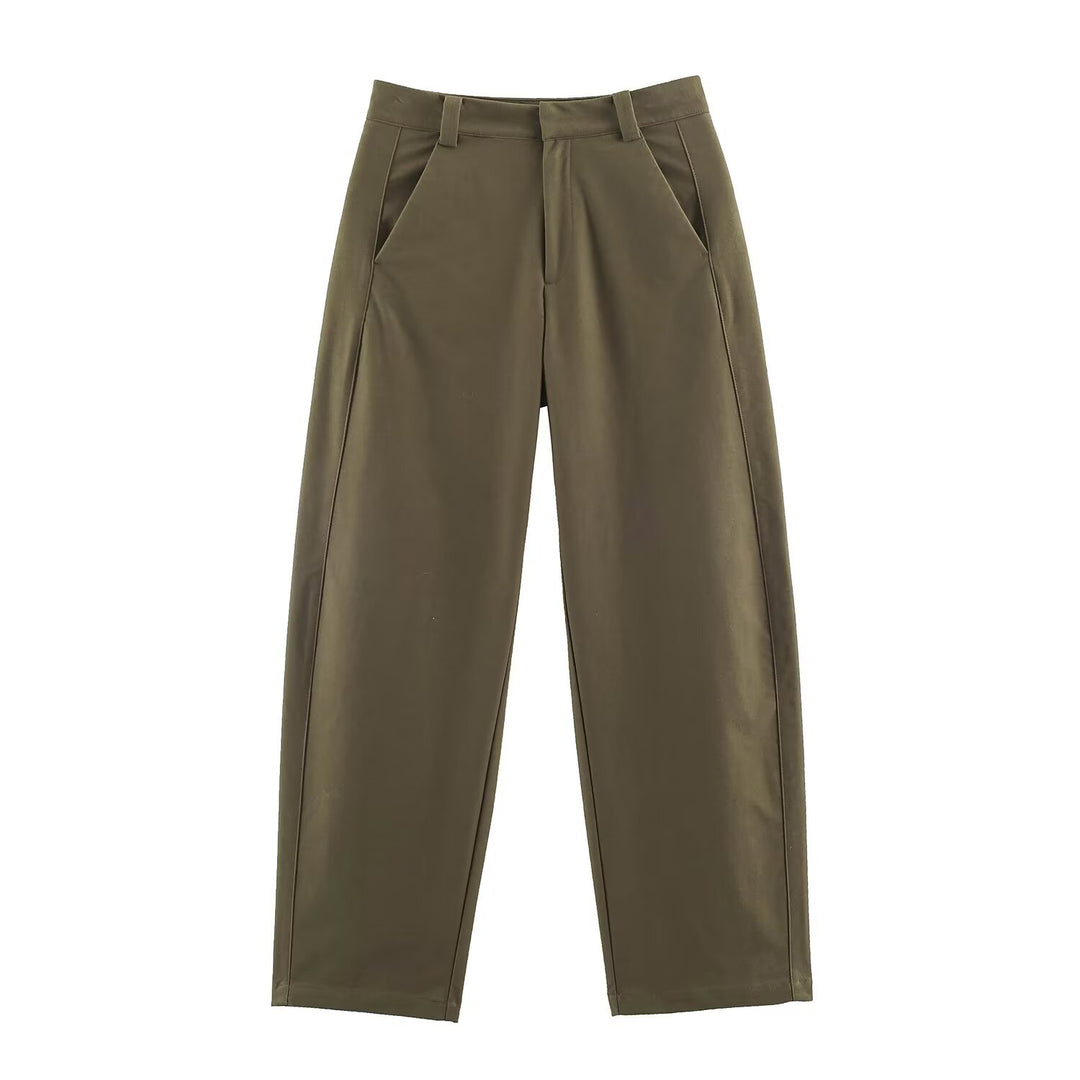 Damen Hochtaillierte weite Cropped‑Hose mit Bügelfalte und Eingrifftaschen Nord Taschen