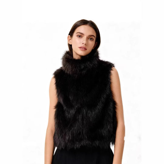Damen Ärmellose Teddy‑Plüschweste mit hohem Stehkragen und dichtem Hochflor Nord Taschen