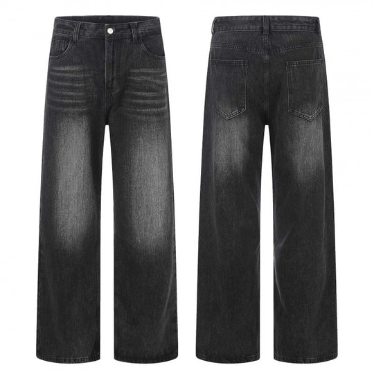 Damen Hochgeschnittene Weite Denim-Jeans mit weitem Bein und Vintage-Waschung Nord Taschen