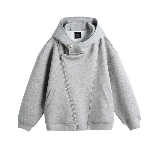 Unisex Oversize Kapuzen‑Zipjacke mit asymmetrischem Reißverschluss und hohem Funnelkragen Nord Taschen