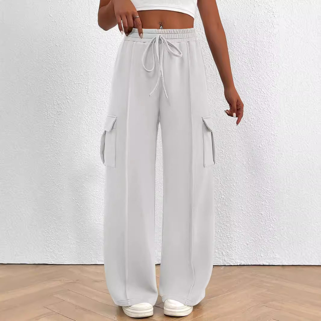 Damen Weite Cargo-Loungehose mit Tunnelzugbund und aufgesetzten Pattentaschen Nord Taschen