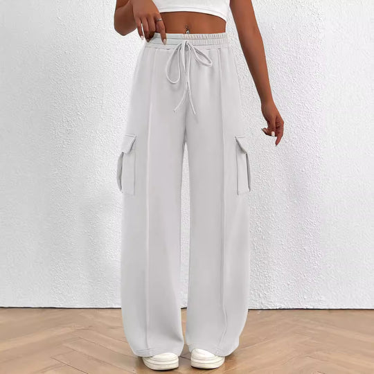 Damen Weite Cargo-Loungehose mit Tunnelzugbund und aufgesetzten Pattentaschen Nord Taschen