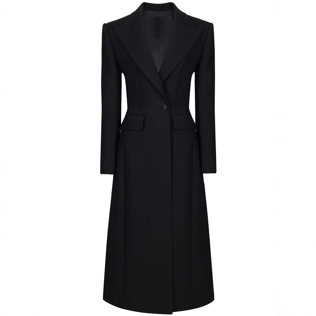 Damen Taillierter Longline-Mantel mit spitzem Revers und Gehschlitz Nord Taschen