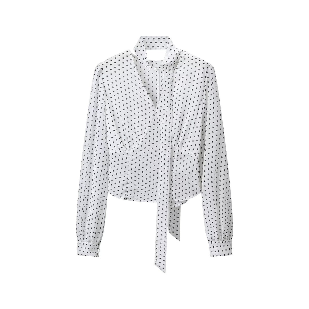 Damen Wickelbluse mit Bindeschal, V-Ausschnitt und Polka-Dot-Optik Nord Taschen