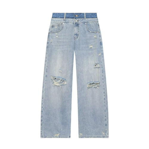 Damen Hochtaillierte Jeans mit weitem Bein und Destroyed-Optik Nord Taschen