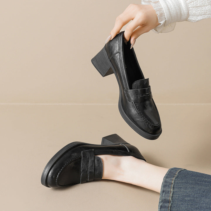 Damen Leder Slip-On-Pumps mit modischem Blockabsatz