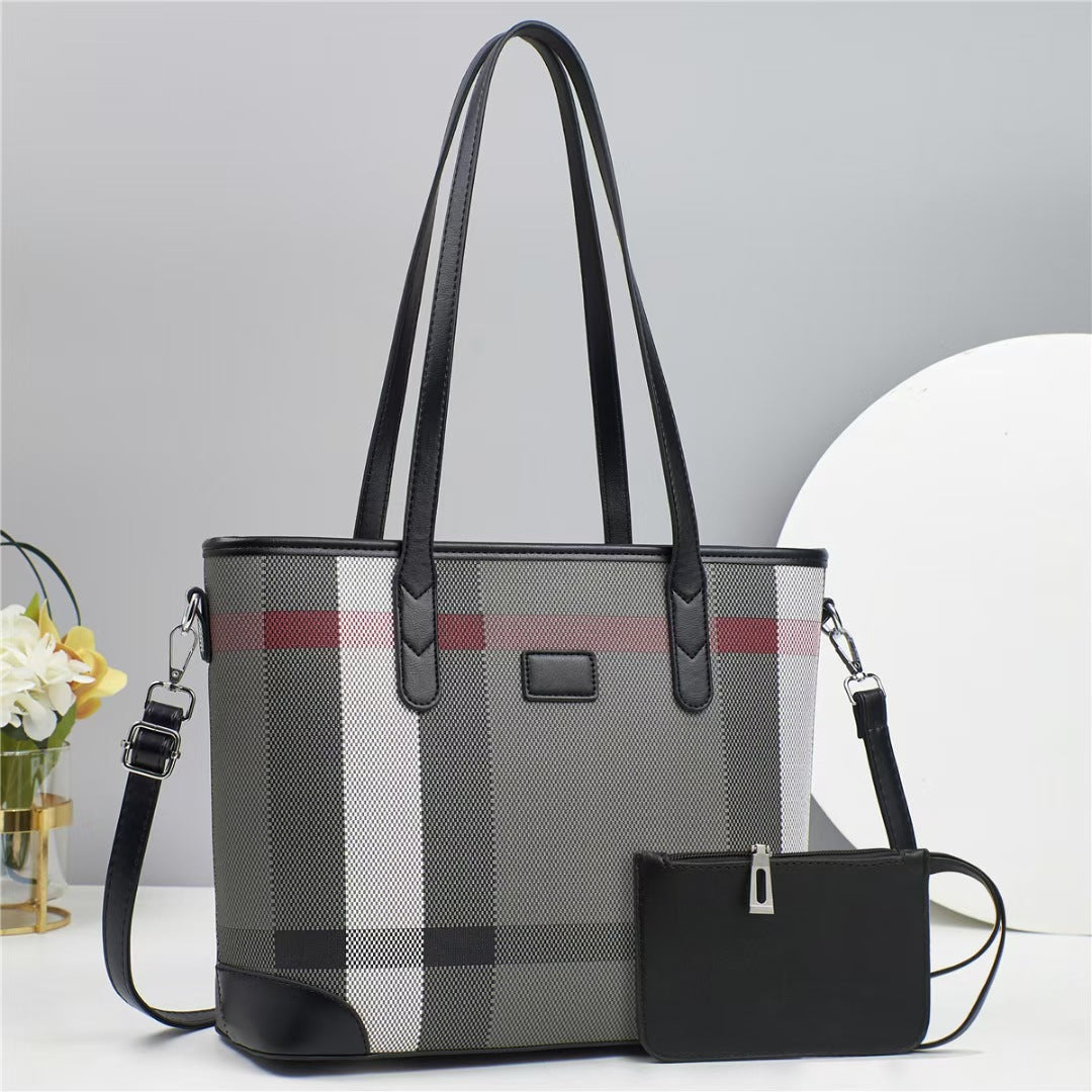 Damen Shopper-Tasche mit eleganten Streifen und praktischer Mini-Clutch Nord Taschen