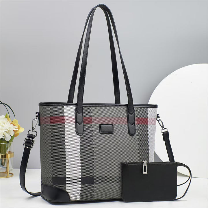 Damen Shopper-Tasche mit eleganten Streifen und praktischer Mini-Clutch Nord Taschen