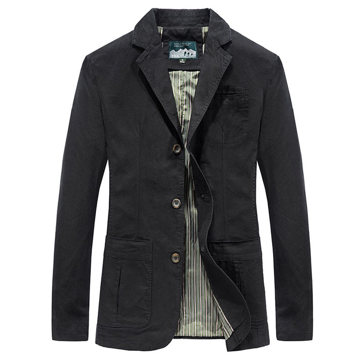 Herren  legeres Baumwoll-Twill Sakko mit aufgesetzten Taschen und gestreiftem Innenfutter Nord Taschen