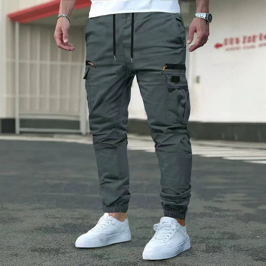 Herren Tapered Cargohose im Joggerstil mit Elastikbund, Tiefer Schritt‑Tasche & Reißverschlusstaschen Nord Taschen
