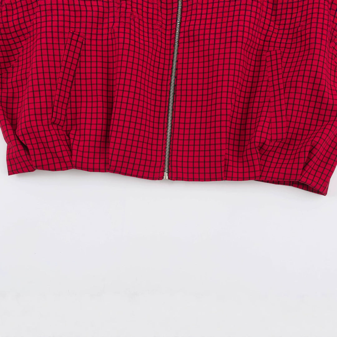 Damen Cropped Blousonjacke mit hohem Stehkragen, karierter Webstruktur und elastischem Abschluss Nord Taschen