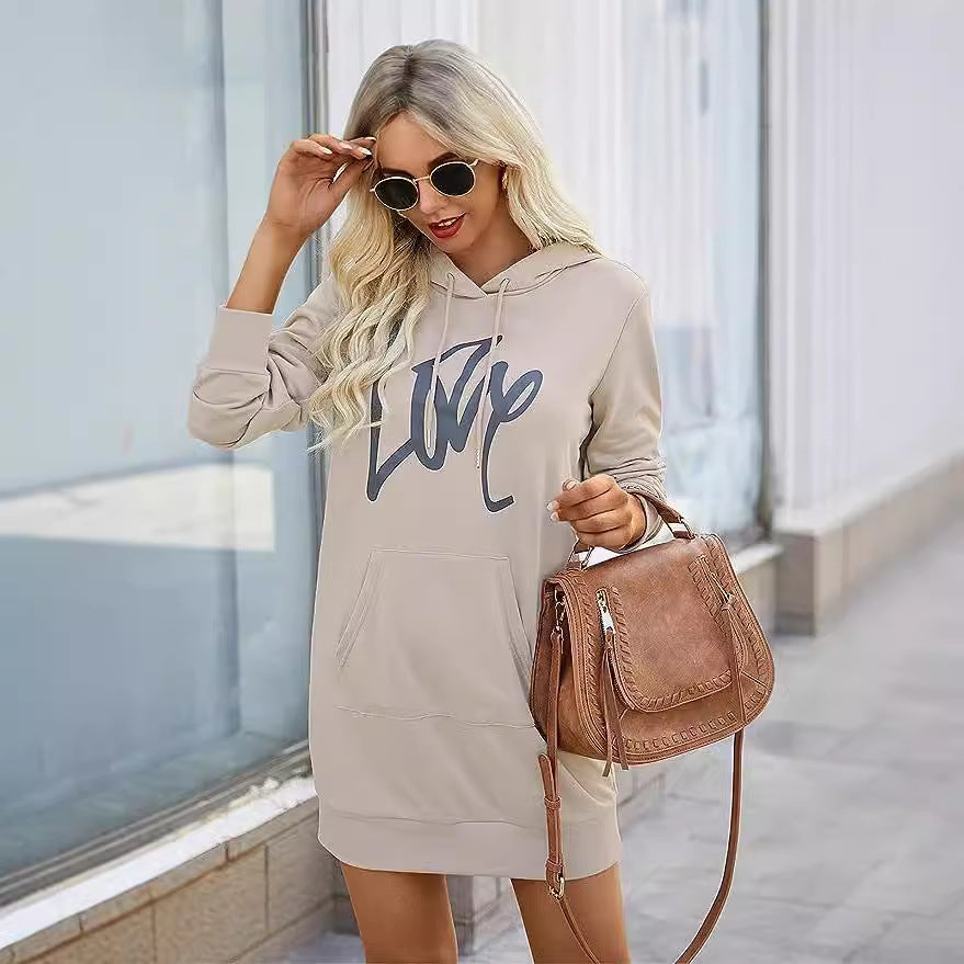 Damen Fleece-Kapuzenkleid mit Kängurutasche, Daumenlochärmeln und Oversize-Sweatshirt-Schnitt Nord Taschen