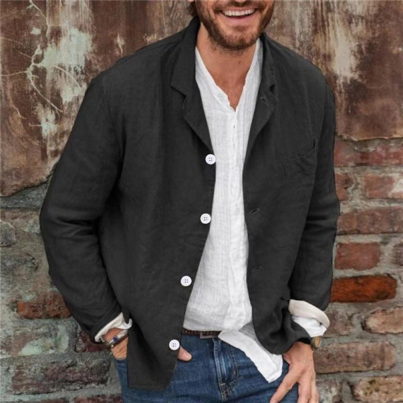 Herren lässige Leinenjacke mit dekorativen Knopfdetails und minimalistischer Schnittführung