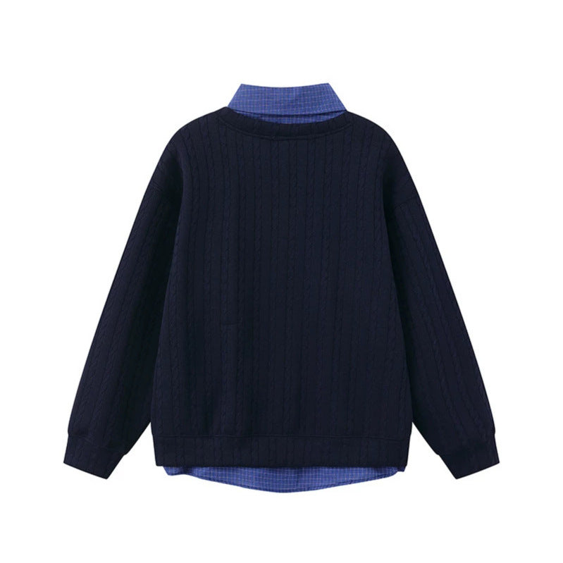 Damen Lagen-Look Strickpullover mit angenähter Hemdblende, Sternapplikationen und Ketten‑Charm Nord Taschen