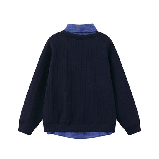 Damen Lagen-Look Strickpullover mit angenähter Hemdblende, Sternapplikationen und Ketten‑Charm Nord Taschen