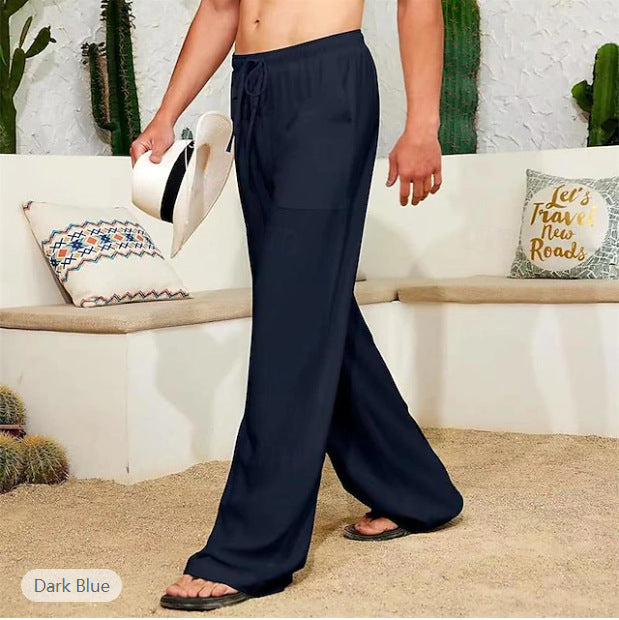 Herren weite Leinenhose mit Tunnelzug, aufgesetzten Seitentaschen und Relaxed-Fit Nord Taschen