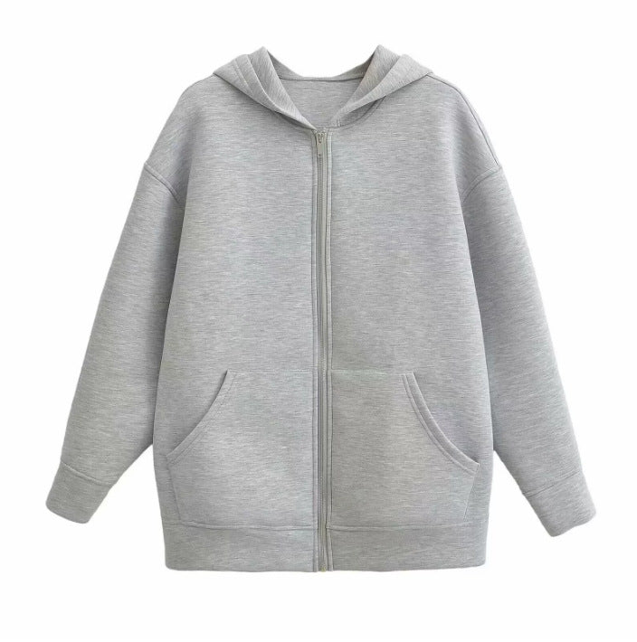 Damen 70+ Oversize Kapuzenjacke mit Reißverschluss, Kängurutaschen und verlängertem Saum Nord Taschen