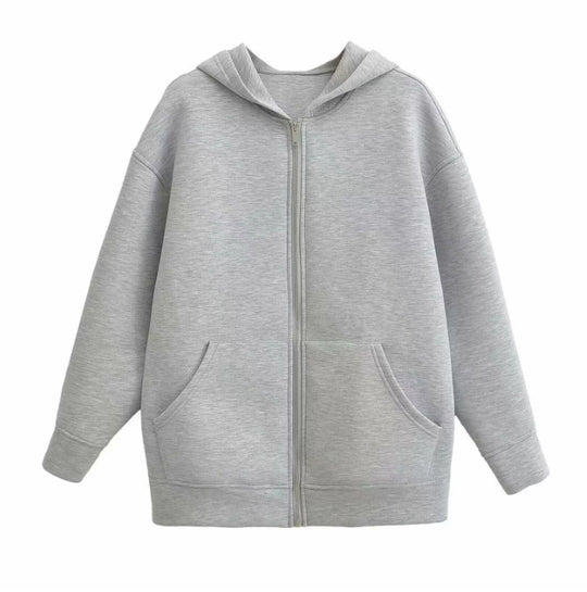 Damen 70+ Oversize Kapuzenjacke mit Reißverschluss, Kängurutaschen und verlängertem Saum Nord Taschen