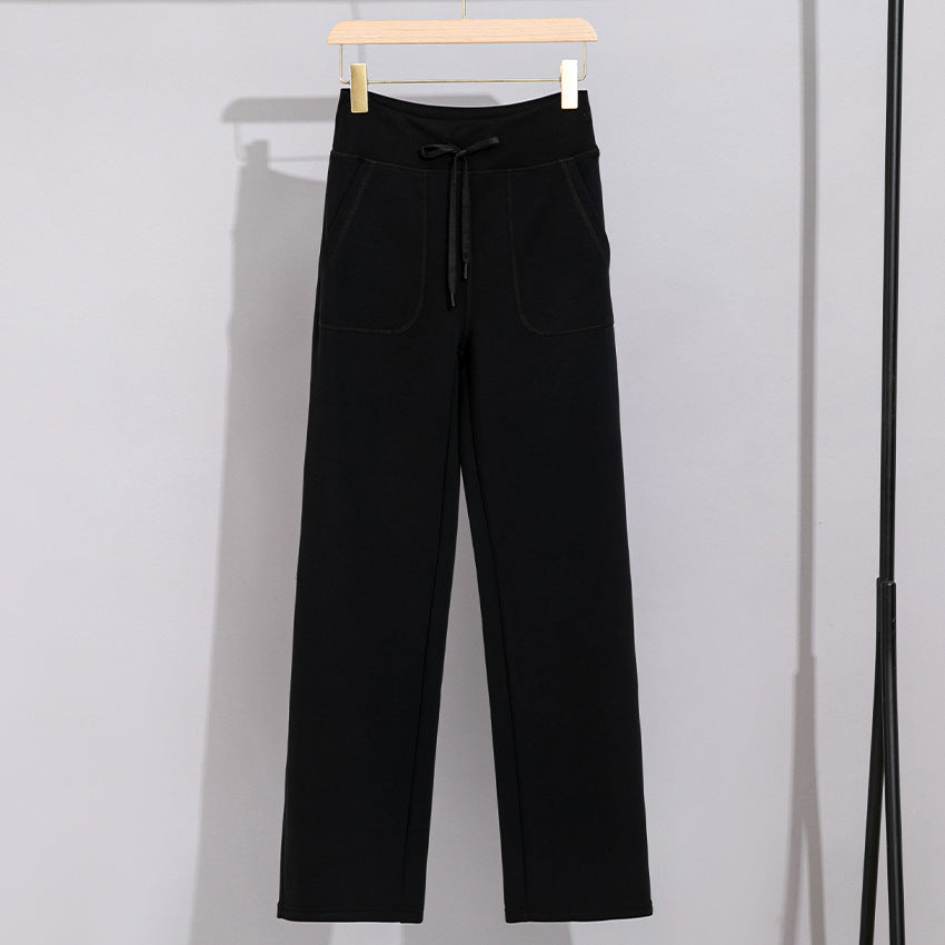 Damen Breite Baumwoll-Frottee-Loungehose mit hohem Bund und Tunnelzug Nord Taschen