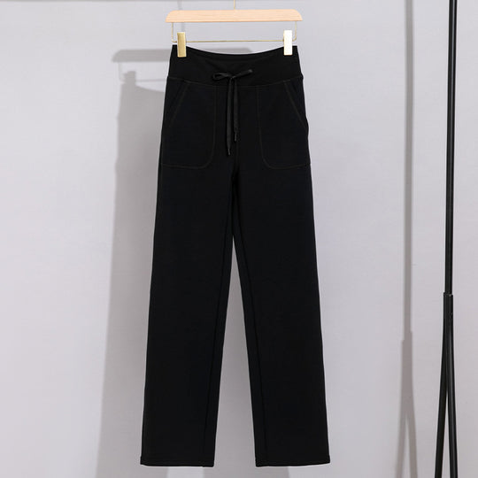 Damen Breite Baumwoll-Frottee-Loungehose mit hohem Bund und Tunnelzug Nord Taschen