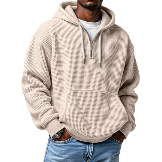 Herren Waffelstrick Halfzip-Kapuzenpullover mit Kängurutasche Nord Taschen
