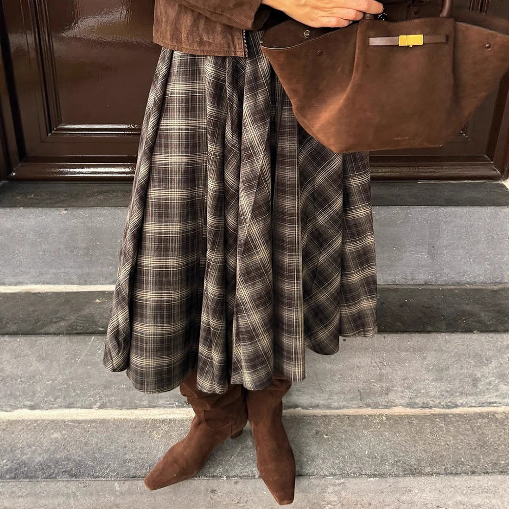 Damen Karierter Midirock mit weitem Tellerfalten‑Schnitt und hoher Taille Nord Taschen