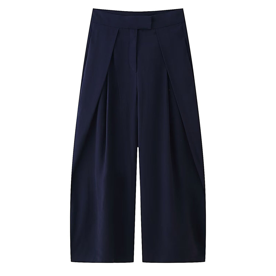 Damen weit geschnittene Culotte-Hose mit eleganten Falten und hohem Bund