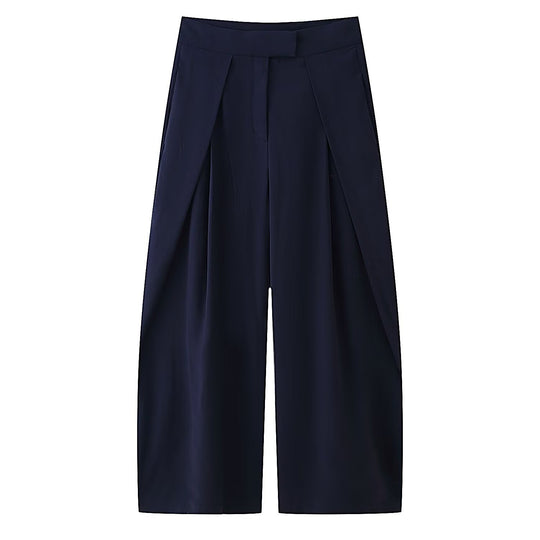 Damen weit geschnittene Culotte-Hose mit eleganten Falten und hohem Bund