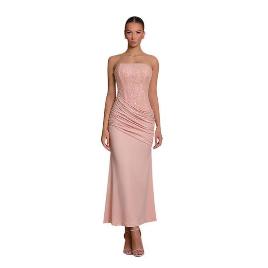 Damen Elegantes langes Abendkleid mit figurschmeichelndem Rüschendesign und schimmernden Pailletten Nord Taschen