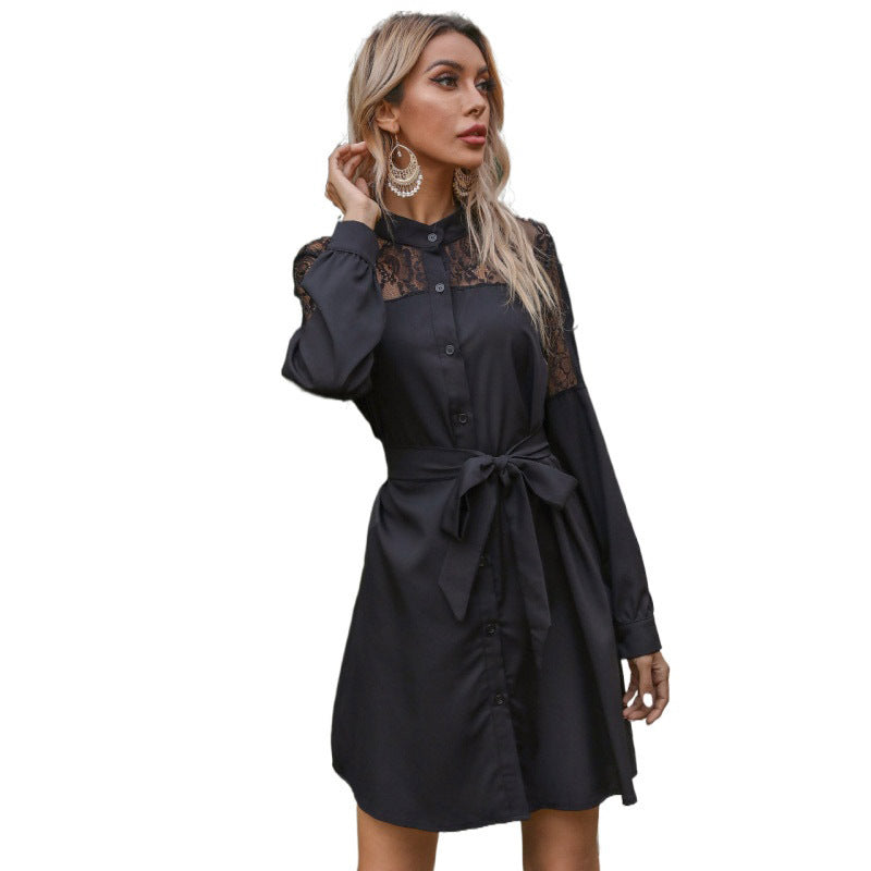 Damen Elegantes Hemdkleid mit Spitzenärmeln Nord Taschen