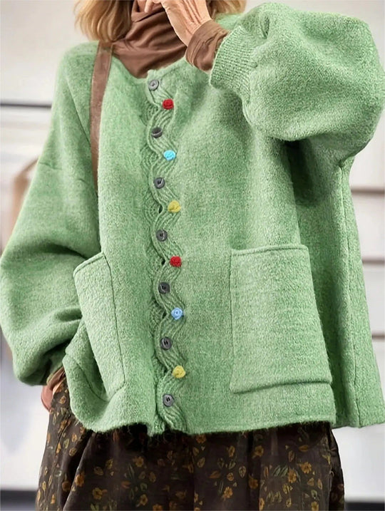 Damen Modischer Strickcardigan mit bunten Knöpfen Nord Taschen