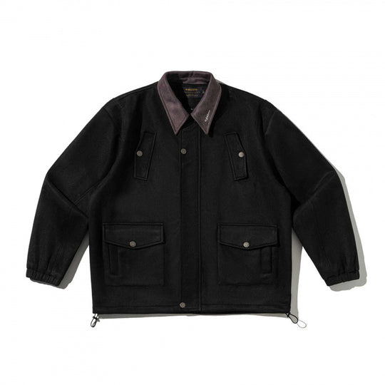 Herren Kastenförmige Wollmix-Blousonjacke mit Cordkragen, Pattentaschen und Tunnelzugsaum Nord Taschen
