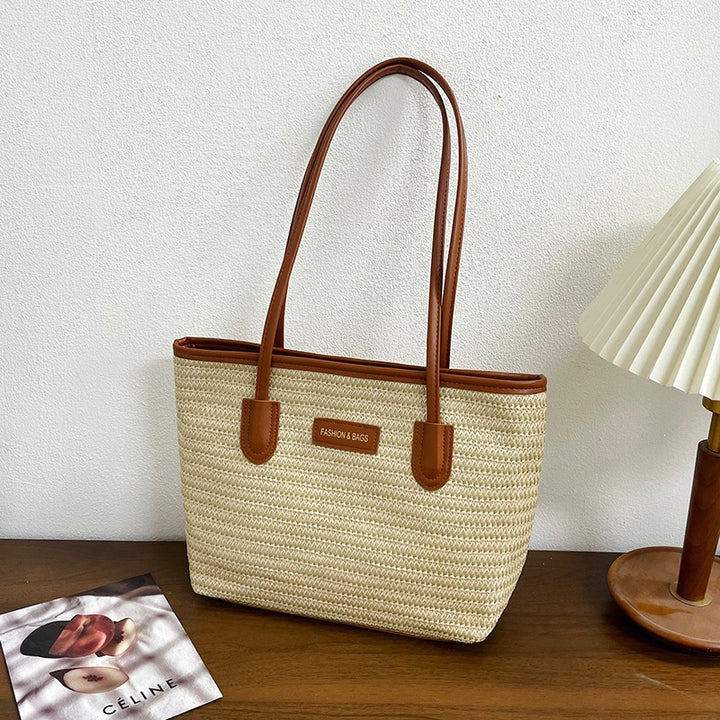 Damen elegante Strohtasche mit hochwertigen Lederakzenten Nord Taschen