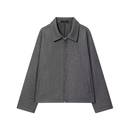 Damen Boxy Wollmix-Blousonjacke mit Reißverschluss und Hemdkragen Nord Taschen