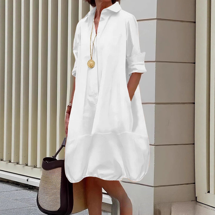 Damen Lässiges Hemdblusenkleid mit weit geschnittenem Saum Nord Taschen