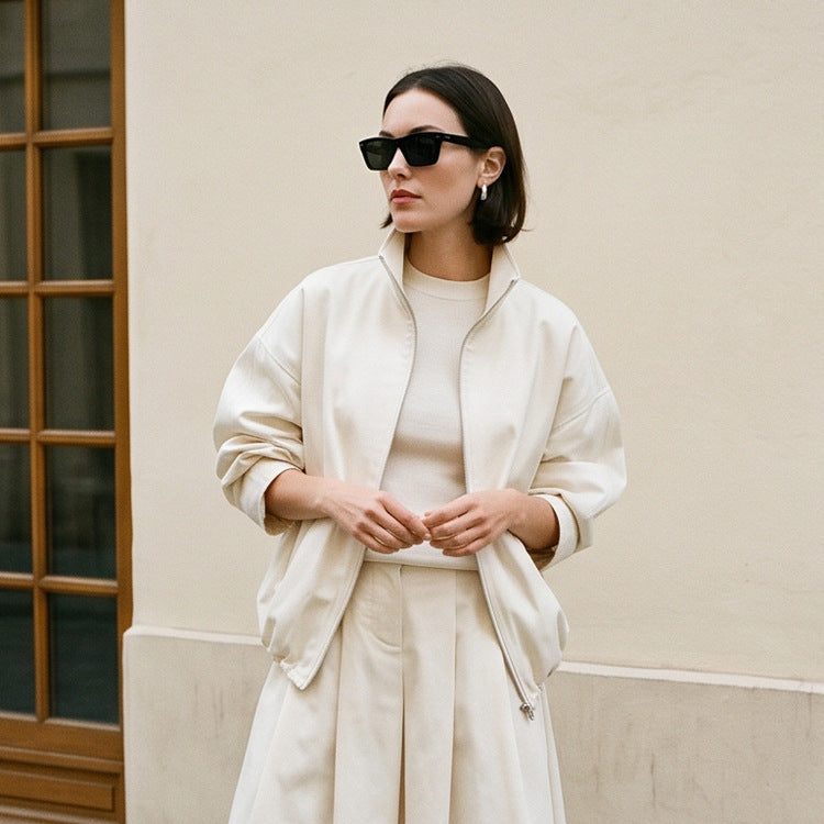 Damen Oversize Cropped-Blouson mit Tunnelzug und fließendem Maxi‑Rock mit Beinschlitz Nord Taschen