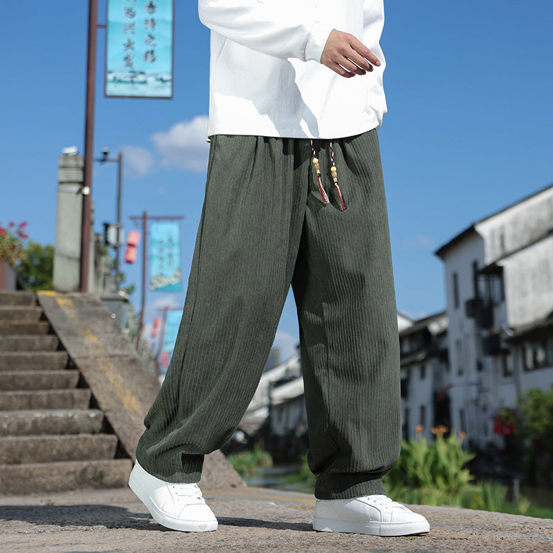 Herren Weit geschnittene Cord-Relaxhose mit elastischem Bund und Zierkordel Nord Taschen