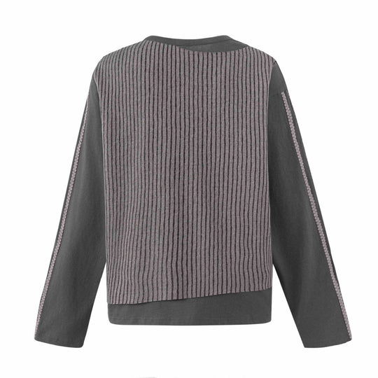 Damen Lässiges Sweatshirt mit gestreiftem Overlay, Ziernähten und Rosenprint Nord Taschen