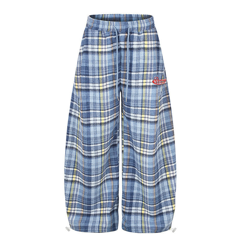 Damen Weite Karierte Palazzo-Loungehose mit hohem Komfortbund und Saumkordel Nord Taschen