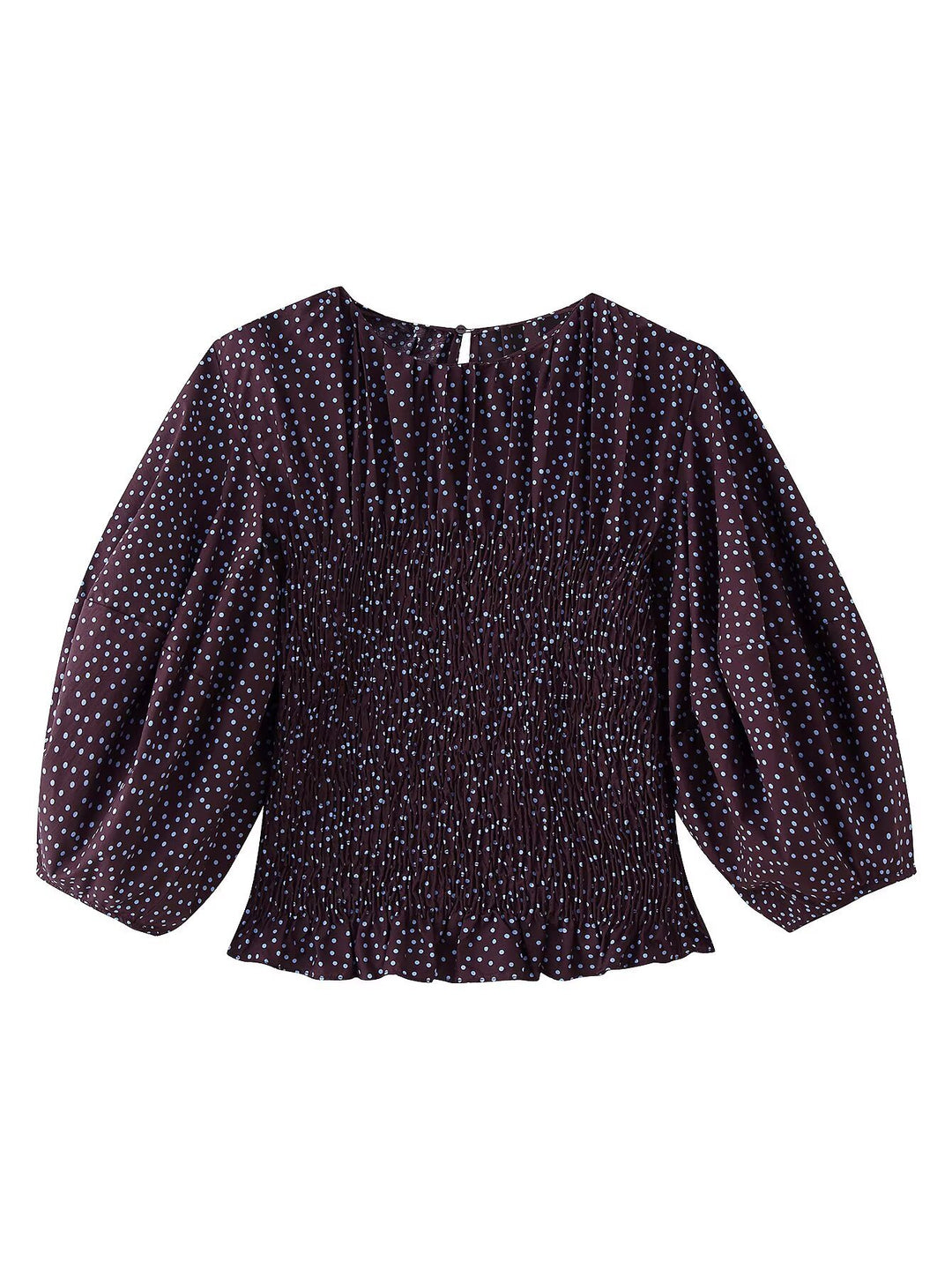 Damen Gepunktete Bluse mit Smok-Taille und Ballonärmeln Nord Taschen