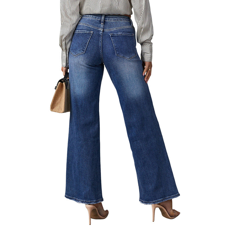 Damen High-Waist Denim-Schlaghose mit weitem Bein und leichter Vintage-Waschung Nord Taschen