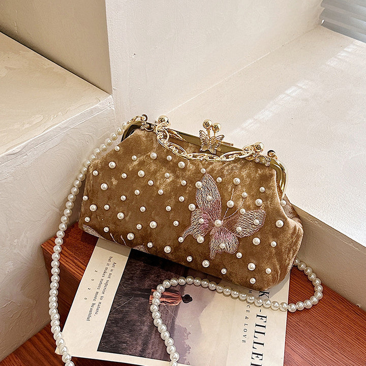Damen exquisite Clutch-Tasche mit Perlenschmuck und aufwendiger Stickerei Nord Taschen