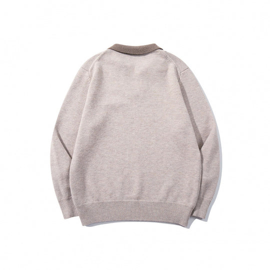 Herren Relaxter Merino-Mix Strickpullover mit kontrastierendem Polokragen und V-Detail Nord Taschen