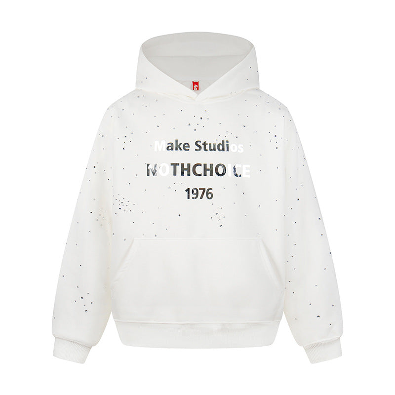 Damen Kapuzenpullover mit Statement-Print Metallic-Lettering und Paint-Splatter-Optik Nord Taschen
