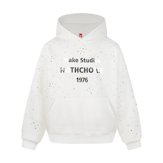 Damen Kapuzenpullover mit Statement-Print Metallic-Lettering und Paint-Splatter-Optik Nord Taschen