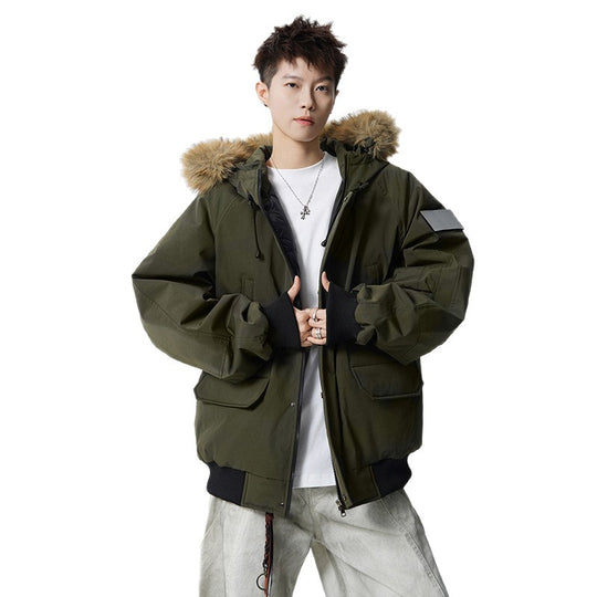Herren Wattierter Oversize-Parka mit Kunstfellkapuze und Utility-Taschen Nord Taschen