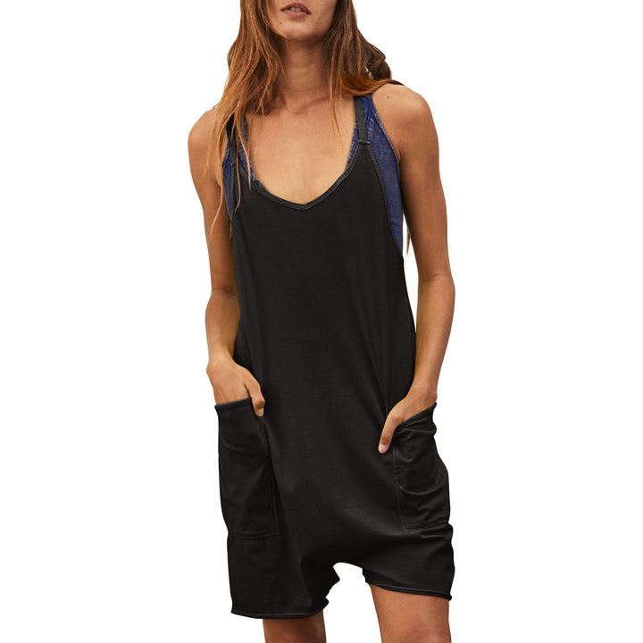 Damen komfortabler Overall mit tiefem Ausschnitt und praktischen Taschen