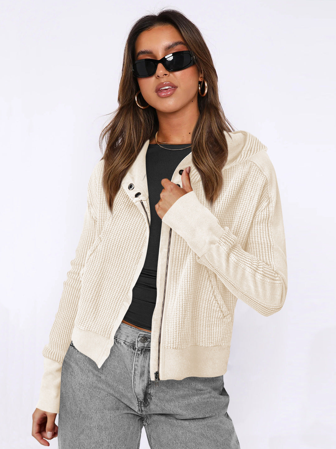 Damen Sportliche Kapuzenjacke aus strukturiertem Material