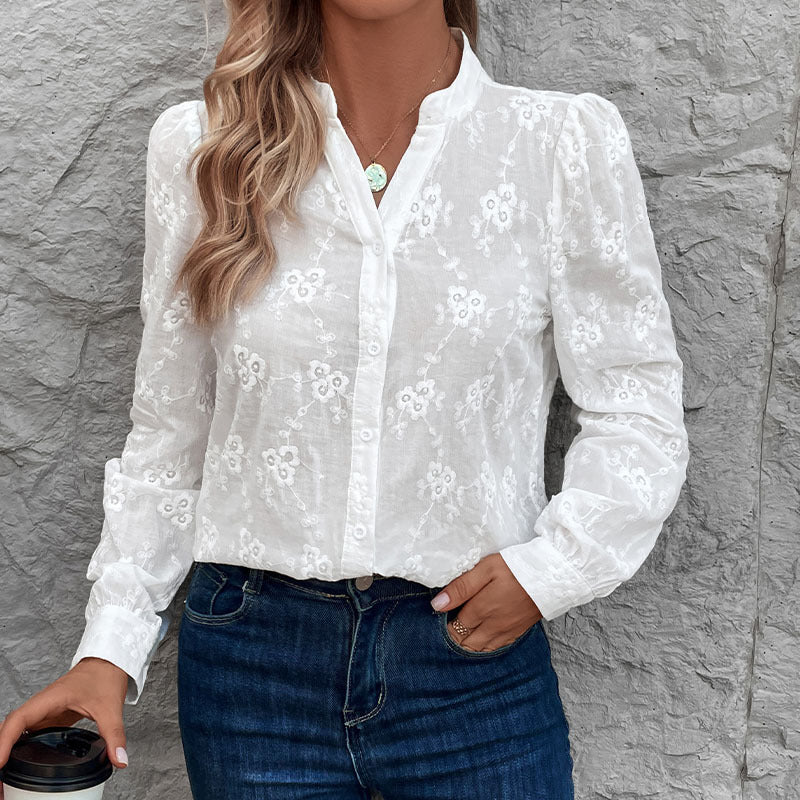 Damen Elegante Bluse mit floralen Stickereien Nord Taschen