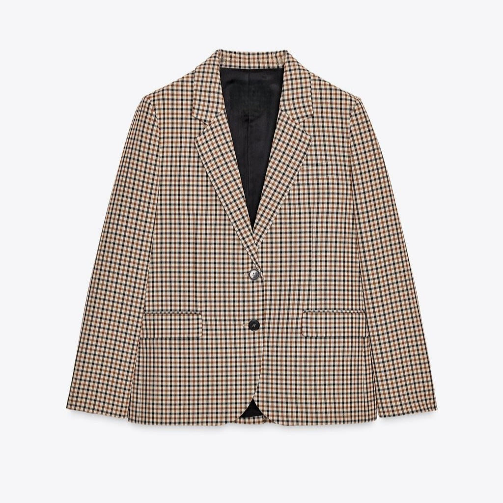 Damen Karo-Sakko im modernen Tailoring mit Reverskragen, zwei-Knopf-Verschluss und gefütterten Pattentaschen Nord Taschen